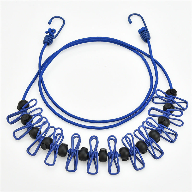 Creative Outdoor Elastic Windproof Clothesline with Positioning Clips, Korean Style Clothesline with 12 Windproof Clips
