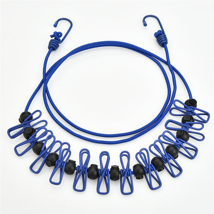 Creative Outdoor Elastic Windproof Clothesline with Positioning Clips, Korean Style Clothesline with 12 Windproof Clips