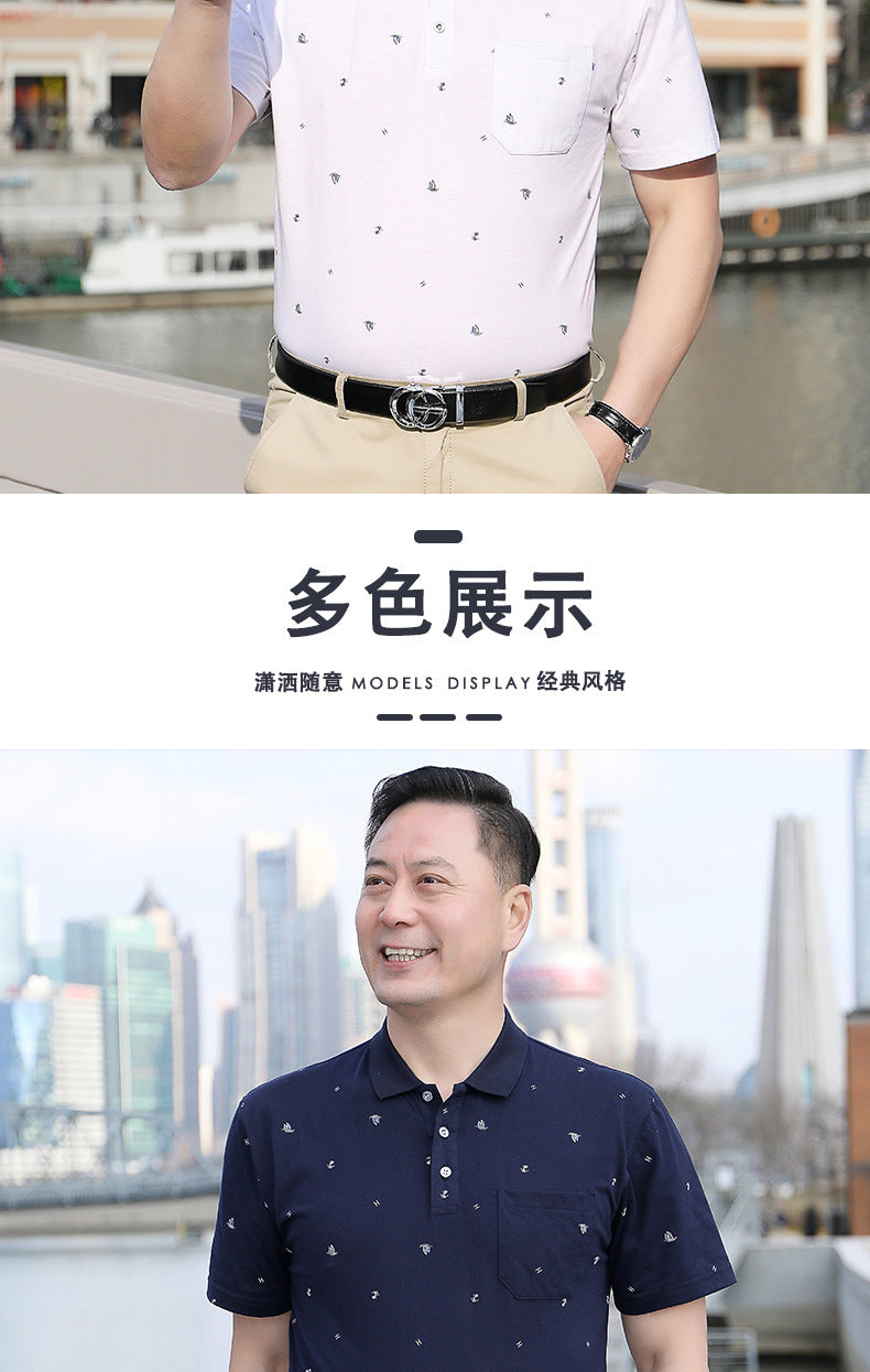 Middle-aged Men's Cotton Short-sleeved T-shirt Lapel Pocket Summer Middle-aged and Elderly plus size Half-sleeved Dad T-shirt Father