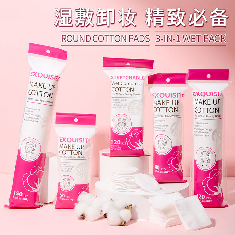 Cross-Border Full English 150 Pieces of Round Sandwich Makeup Cotton Pads, Wet Compress Makeup Remover Cotton, Neutral Round Cotton Z101