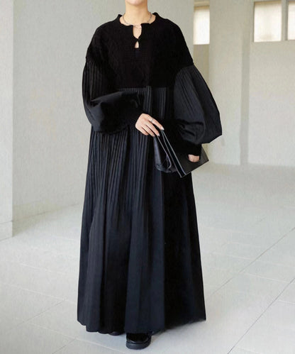 2025 Japanese Style Autumn New Pleated Diamond Pattern Sweater Spliced Long Dress in Stock