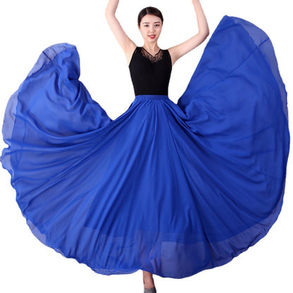 720 Degree Double Layer Large Swing Skirt Chiffon Classical Dance Ethnic Dance Skirt Dance Long Skirt Square Dance Practice Xinjiang Dance