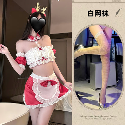 Sexy Bed Warmer Christmas Maid Tube Top Uniform Suit Revealing Buttocks Without Taking Off Temptation Passionate Fun Underwear Christmas Robe