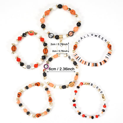 Halloween Bracelet Boo Halloween European and American Cross-Border Beaded Elastic Halloween Bracelet 6 Pieces/Set