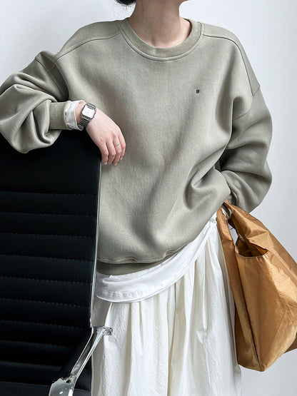 Luxi Simple Profile Loose BF Solid Color Lazy Pullover Sweatshirt Women's ins Letter Embroidered Long-sleeved Top 2267