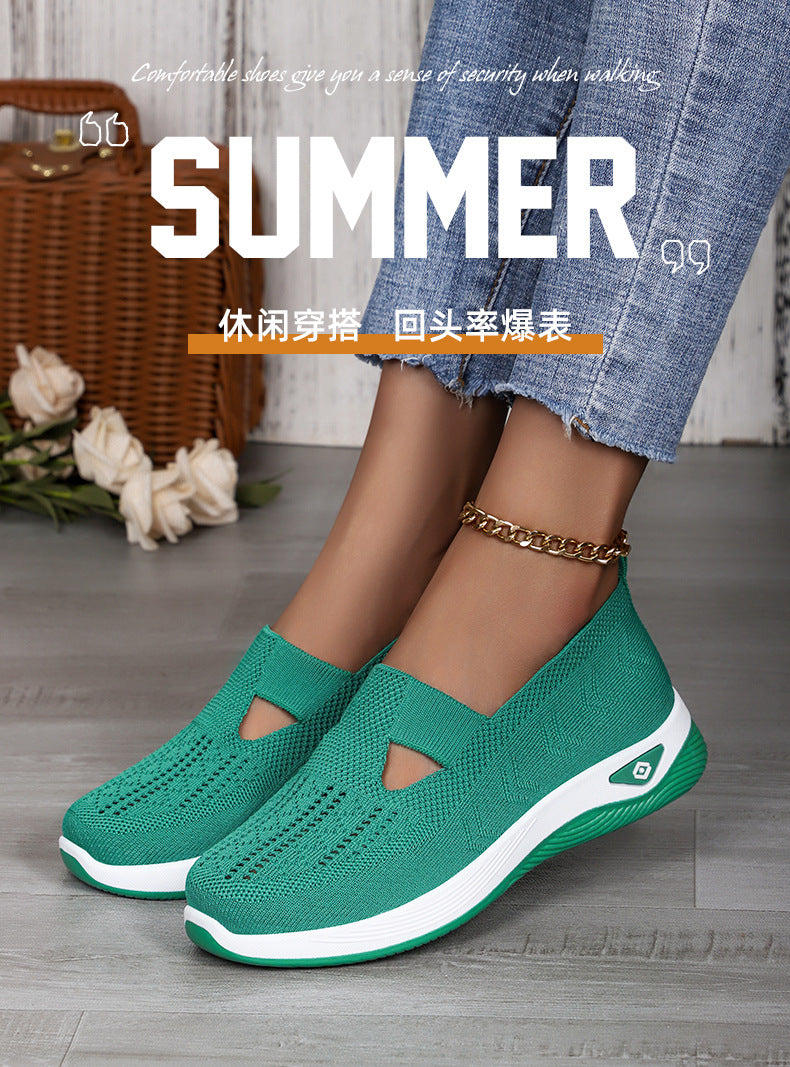 Women's Shoes Cross-Border Large Size Casual Shoes Fly-Knit Breathable Shoes Women's Lightweight and Comfortable Mesh Shoes Soft Sole Shallow Shoes