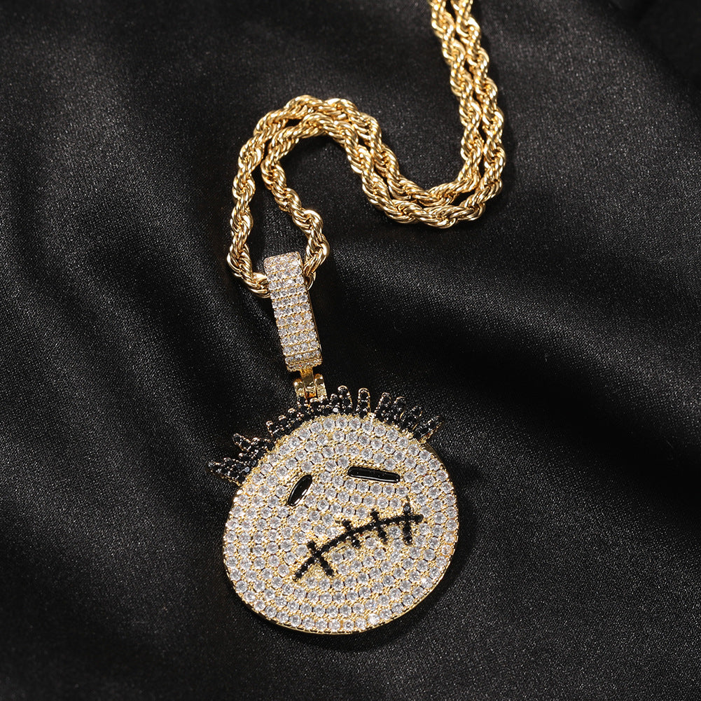 Gu Meng New Product Small Prickly Head Cartoon Hip Hop Men's Necklace Pendant European and American Street Fashion Brand Zircon Pendant