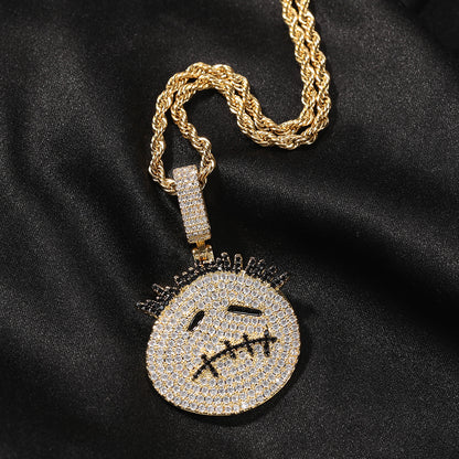 Gu Meng New Product Small Prickly Head Cartoon Hip Hop Men's Necklace Pendant European and American Street Fashion Brand Zircon Pendant