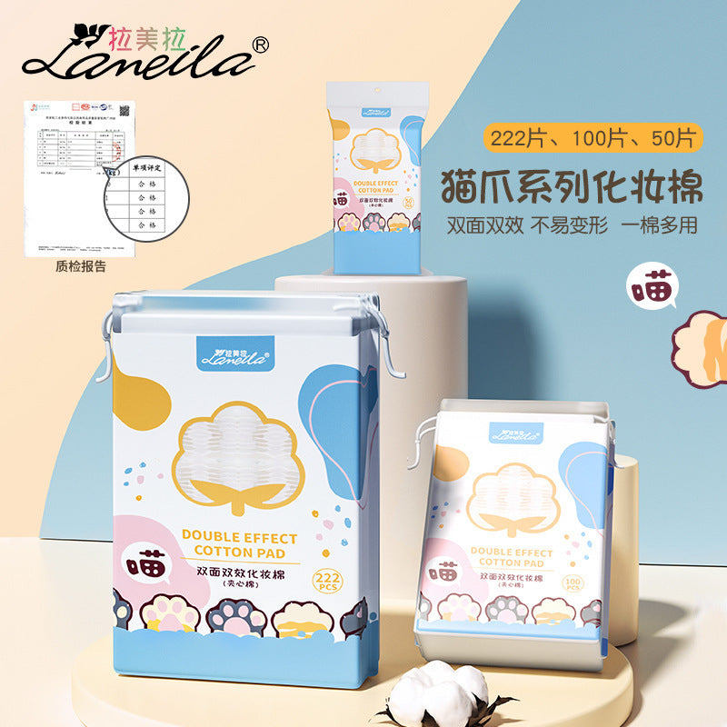 Lmltop New 222-Piece Sandwich Makeup Remover Cotton Cartoon Cat Claw Double-Sided Thickeneded Makeup Cotton Stretch Cotton Wet Compress Cotton