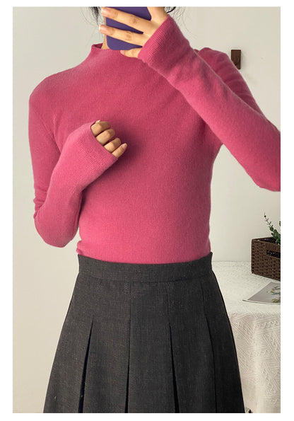 Machine Washable 100% Superfine Wool Sweater for Women Autumn and Winter New Loose Half Turtleneck Knitted Bottoming Sweater for Women