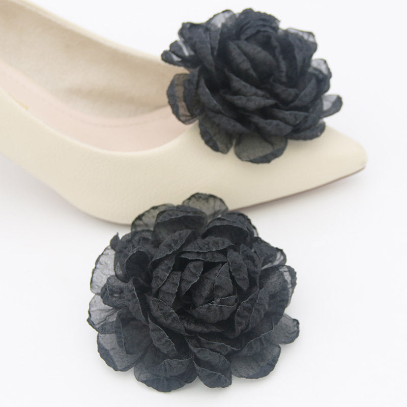Easiest for Match Camellia High Heels Decorations Starry Sky Yarn Burnt Edge Flowers Bridal Shoe Flowers Handmade Wedding Shoe Accessories