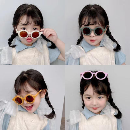 2023Ins Kidsren's Sunglasses Retro Boys and Girls Kidsren's Sunglasses Ready-Made Baby Round Frame Sunglasses