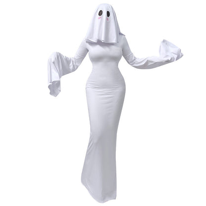 Halloween New Ghost Mother Cos Dress Lady Apricot Same Style Sexy Backless dress Stage Performance Dress for Women
