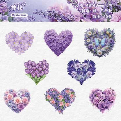 Retro Story Heart Flower Series Stickers Love Heart Floral Pet Journal Decoration Versatile Background Scenery Sticker Pack