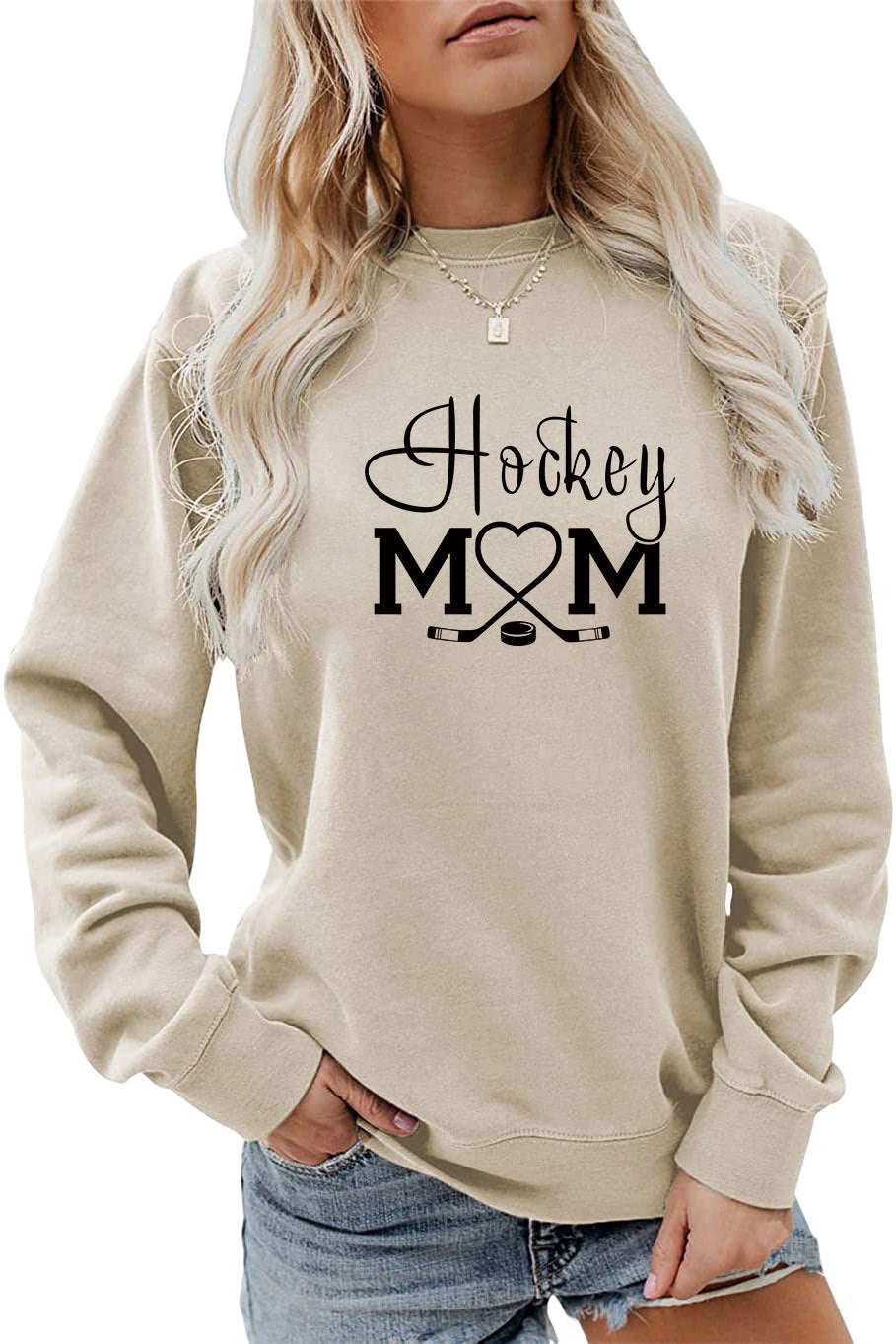 Amazon Wish Independent Station Fashionable Simple Hockey Mom Letter Fun Printed Women's Casual Sweatshirt