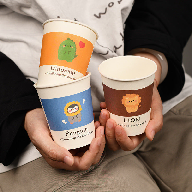 Disposable Paper Cups with Cute Cartoon Patterns for Commercial, Office, and Home Use, Food-Grade, 250ml, Thickened