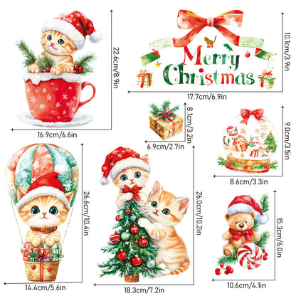 Cross Border Christmas Kitty Christmas Tree Snowflake Glass Electrostatic Sticker Holiday Party Window Decoration Self-Paste