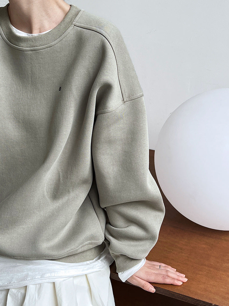 Luxi Simple Profile Loose BF Solid Color Lazy Pullover Sweatshirt Women's ins Letter Embroidered Long-sleeved Top 2267