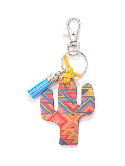New Wooden Cactus Keychain Leopard Flower Rainbow Sunflower Striped Printed Bag Car Pendant
