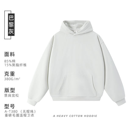 380g Heavyweight Terry Cordless Pullover Printed Off-Shoulder Hoodie Custom-Made Trendy Brand Hooded Sweatshirt with Custom Logo