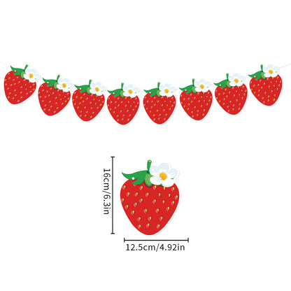 European and American Strawberry Birthday Theme Party Supplies Flags, Flowers, Honeycomb Table Decorations, Desktop Table Decorations