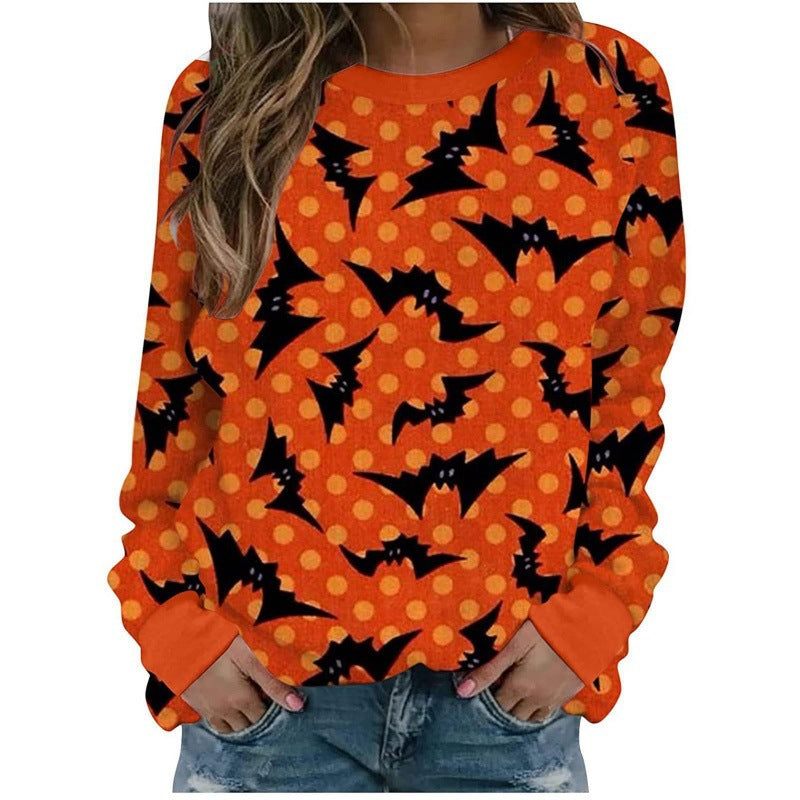 Foreign Trade Cross-border Autumn and Winter New Halloween 3D Digital Printing European and American Women's Crewneck Casual Long Sleeve Sweatshirt