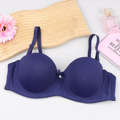 Cross-border half cup underwear women's bra solid color glossy steel ring push up top support bra sexy big chest small bra c cup
