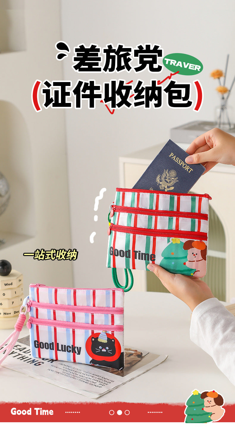 Plaid Contrasting Color Id Cosmetics Bag Travel Abroad Id Card Passport Ticket Card Bag Portable Multi-Functional Carry-On Bag