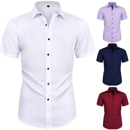 Solid Color Amazon Stretchy Plus-Size Men's Long-Sleeve Shirt, Men's Fashion Shirt, Slim Fit Outerwear
