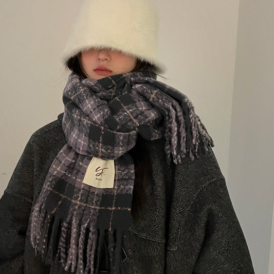 Women's scarf winter New Winter high-grade cashmere-like shawl Korean style versatile purple thick warm scarf