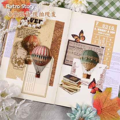 Cross-Border Retro Story Clear Sky Series Hot Air Balloon Background Decoration 20 Pet Retro Handbook Base Stickers