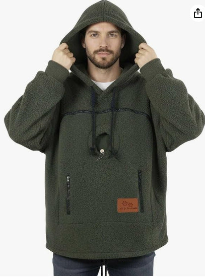 2025 New European and American Polar Fleece Pet-In-One Men's and Women's Trendy Hooded Loose Casual Warm Sweatshirt