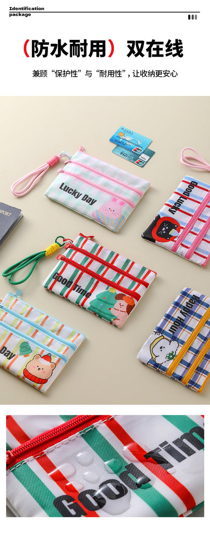 Plaid Contrasting Color Id Cosmetics Bag Travel Abroad Id Card Passport Ticket Card Bag Portable Multi-Functional Carry-On Bag