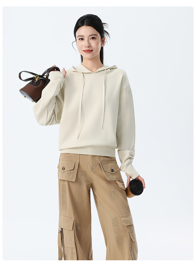 Couple Style Air Layer Hooded Top for Women, Lightweight, Breathable, High-End, Slim, Casual, Loose Sweatshirt, New Trendy Brand