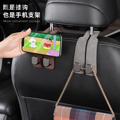 Car rear seat storage small hook turned leather zinc alloy ABS car double hook