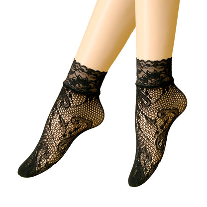 Summer Small Mesh Lace Short Net Socks Breathable Short Stockings Invisible Socks plus size Black Pearl Short Socks