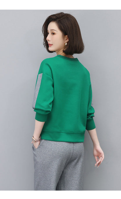Round Neck Sweatshirt for Women 2024 Spring Small Hooded Sports Middle-Aged Mother Spring & Fall Tops Casual and Versatile