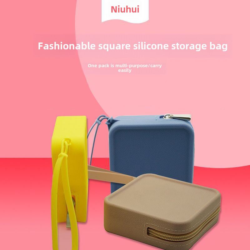 Square Makeup Organizer Silicone Coin Purse Portable Travel Storage Bag Multi-Purpose Lipstick Travel Essential