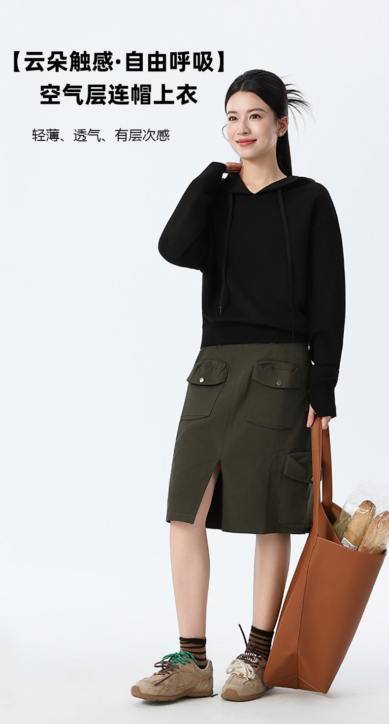 Couple Style Air Layer Hooded Top for Women, Lightweight, Breathable, High-End, Slim, Casual, Loose Sweatshirt, New Trendy Brand