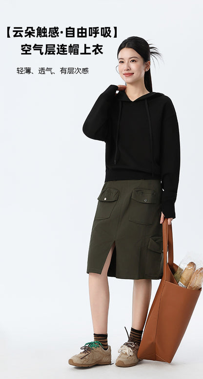 Couple Style Air Layer Hooded Top for Women, Lightweight, Breathable, High-End, Slim, Casual, Loose Sweatshirt, New Trendy Brand