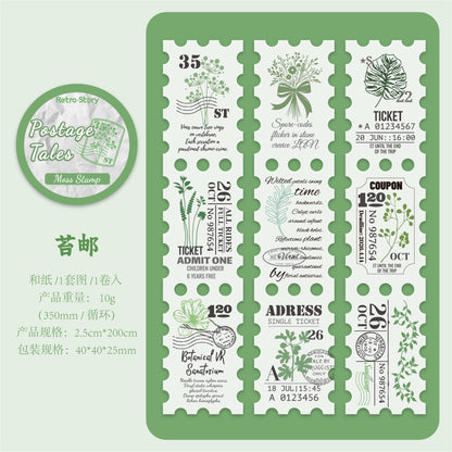 Retrostory Postmark Illustrated Retro Style Long Stamps 6 Types Journal Material Collage Base Pet Washi Tape