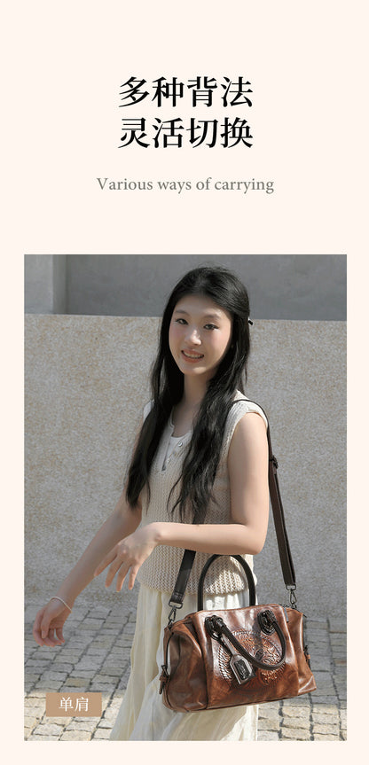 2025 New Chinese Style Retro European and American Style Bag Fashion Embossed Gradient Color Hand-Held Crossbody Pillow Women's Bag