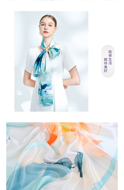Suzhou and Hangzhou long silk scarf high-grade mulberry silk scarf pure silk women's vintage scarf crepe satin shawl