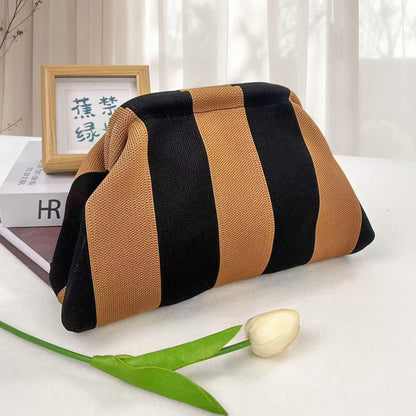 Cross-Border Dropshipping Knitted Bag Striped Clutch Bag for Women Fly-Knit Cloud Versatile Stylish Portable Makeup Bag Large Capacity