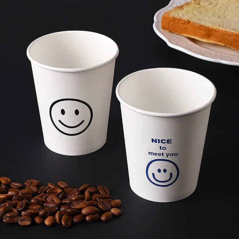 Disposable Paper Cups with Cute Cartoon Patterns for Commercial, Office, and Home Use, Food-Grade, 250ml, Thickened
