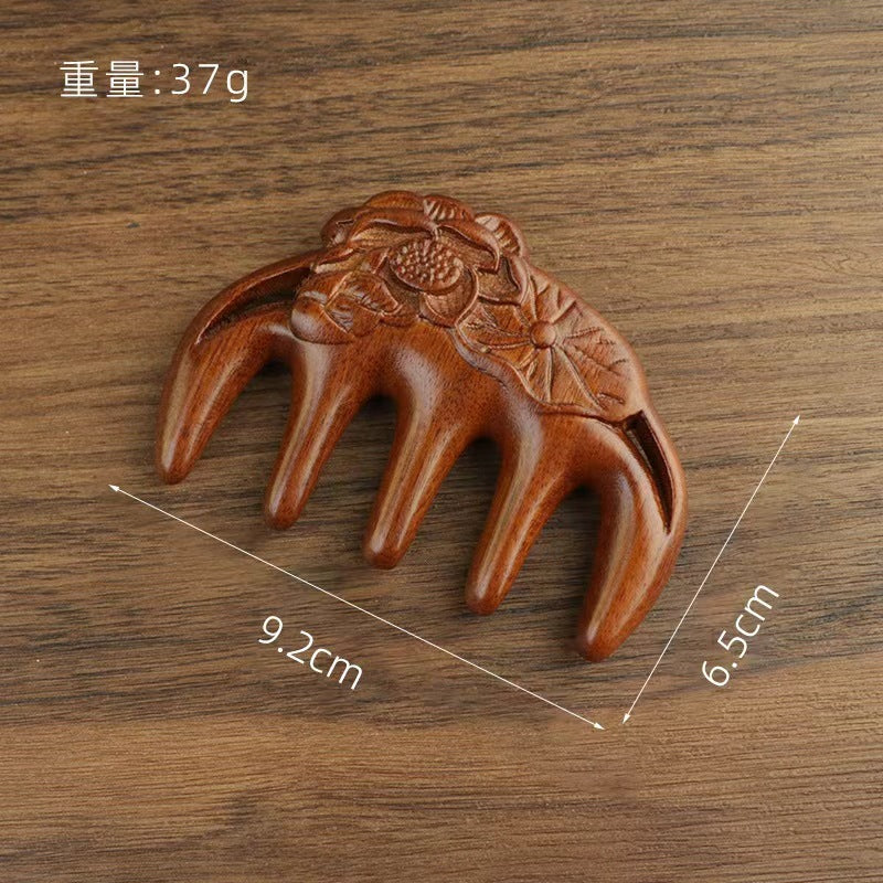 Golden silk sandalwood lotus fish carved massage comb scalp head massage wide tooth comb small comb solid wood comb meridian comb
