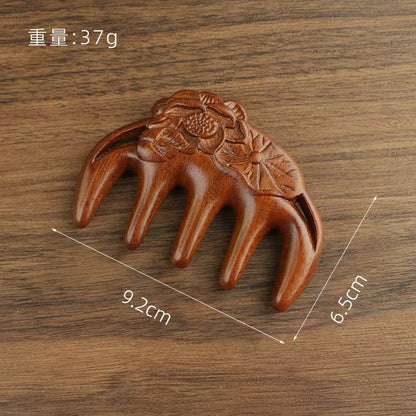 Golden silk sandalwood lotus fish carved massage comb scalp head massage wide tooth comb small comb solid wood comb meridian comb