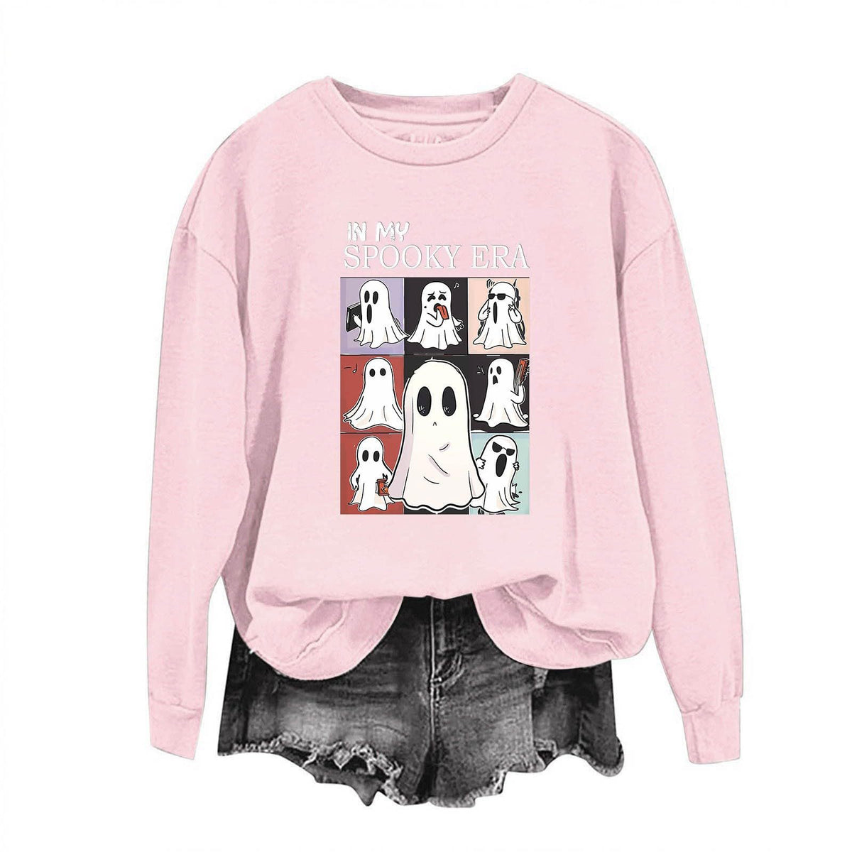 Women Sweatshirtss Halloween Cute Ghost Pattern Long Sleeve Sweater Horror Fall Pullover Tops