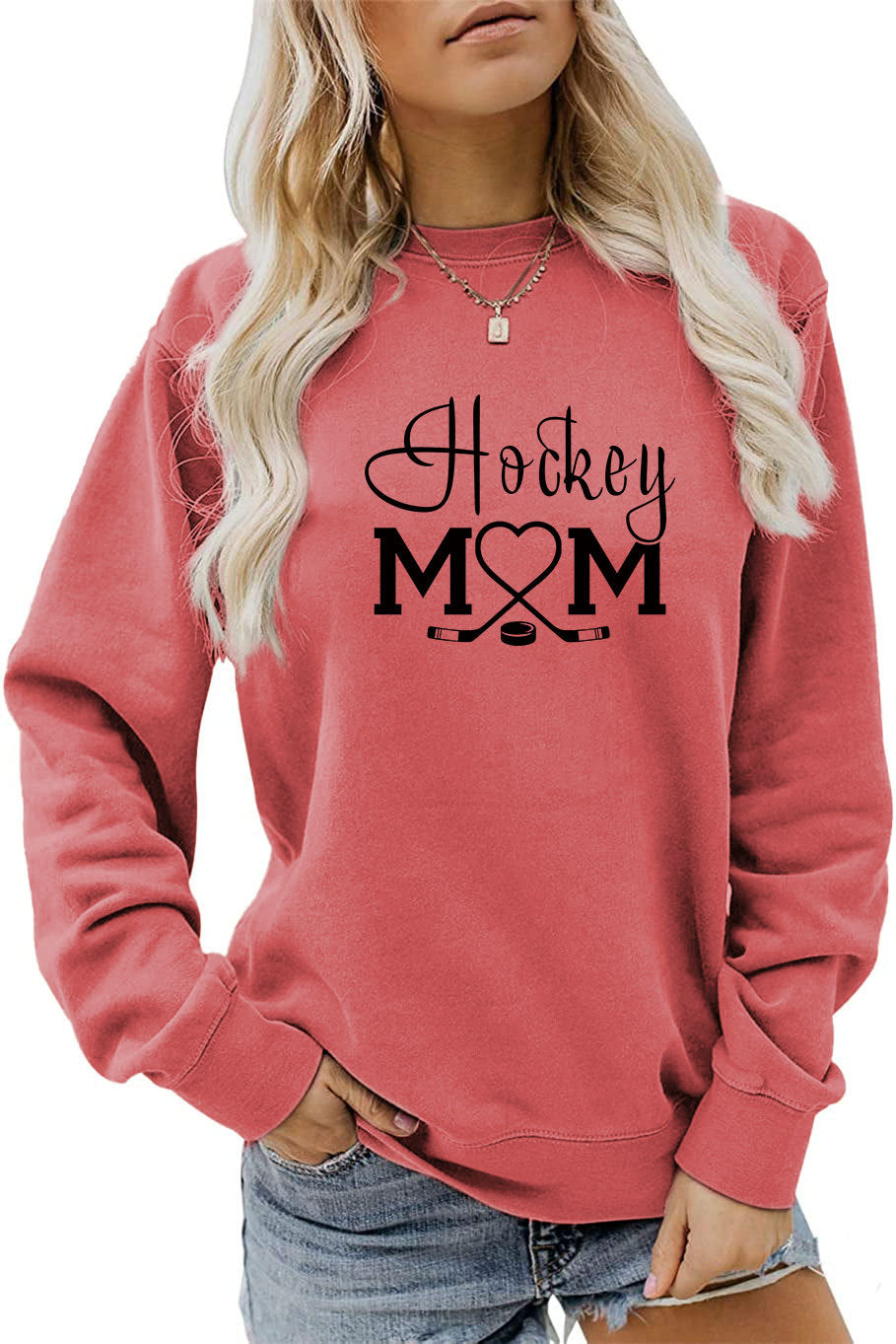 Amazon Wish Independent Station Fashionable Simple Hockey Mom Letter Fun Printed Women's Casual Sweatshirt
