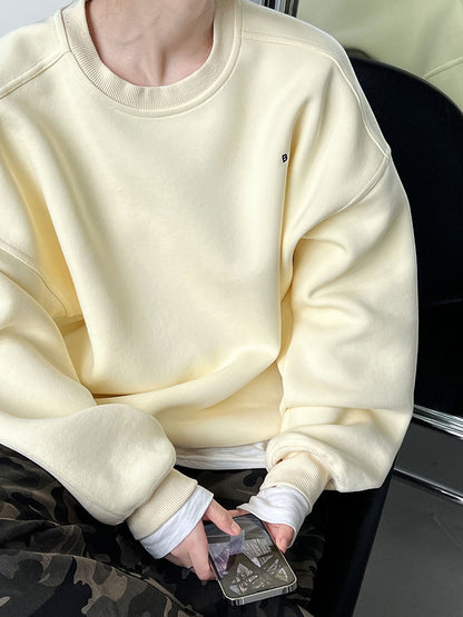 Luxi Simple Profile Loose BF Solid Color Lazy Pullover Sweatshirt Women's ins Letter Embroidered Long-sleeved Top 2267